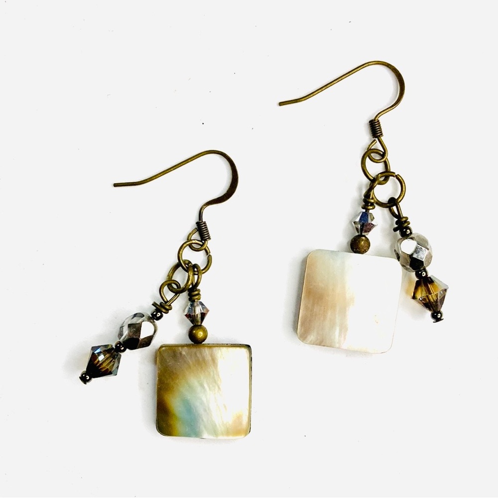 Artisan Square Shell Crystal Earrings